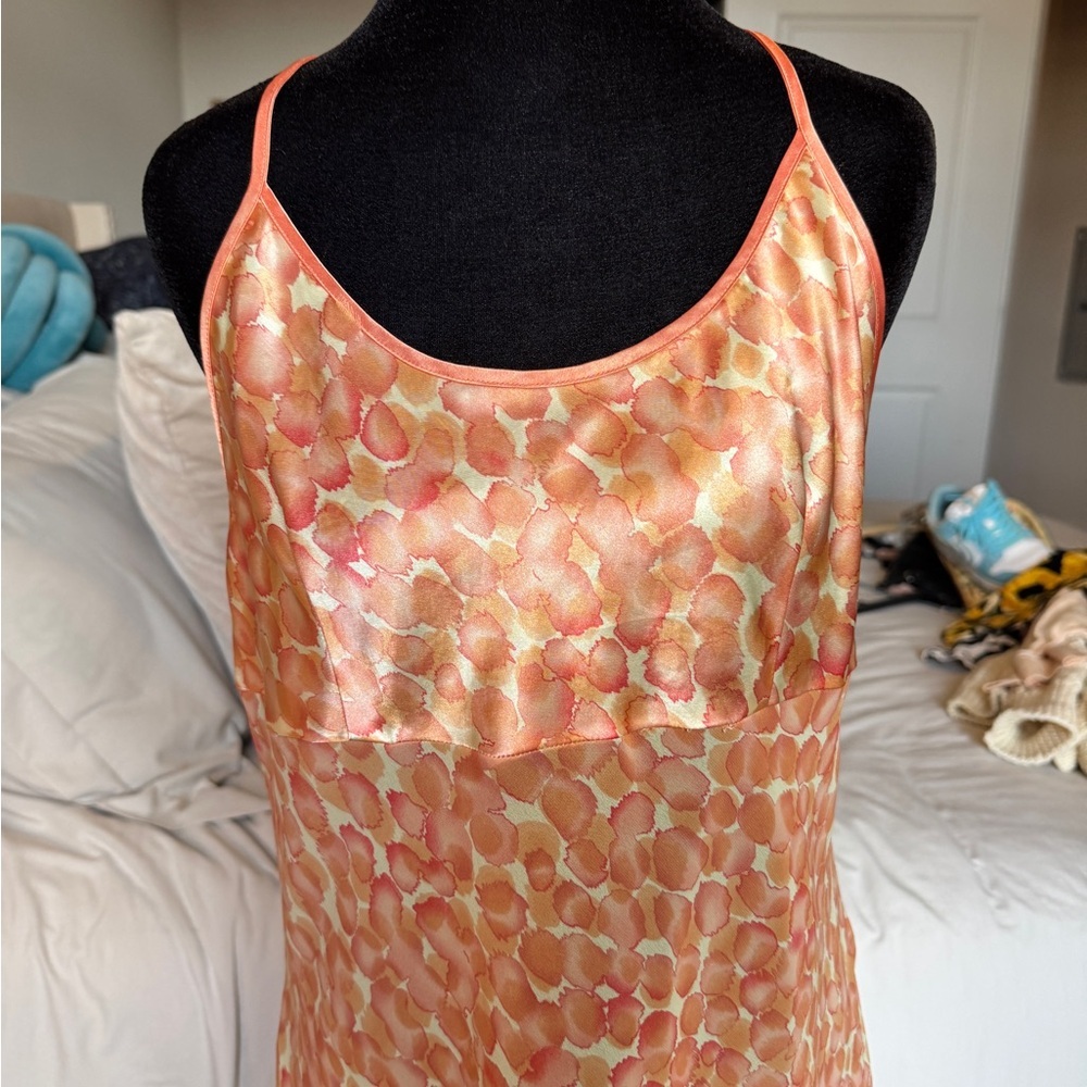 Vintage Y2K Elegant Orange Patterned Mini Slip Dress - Picture 10 of 11
